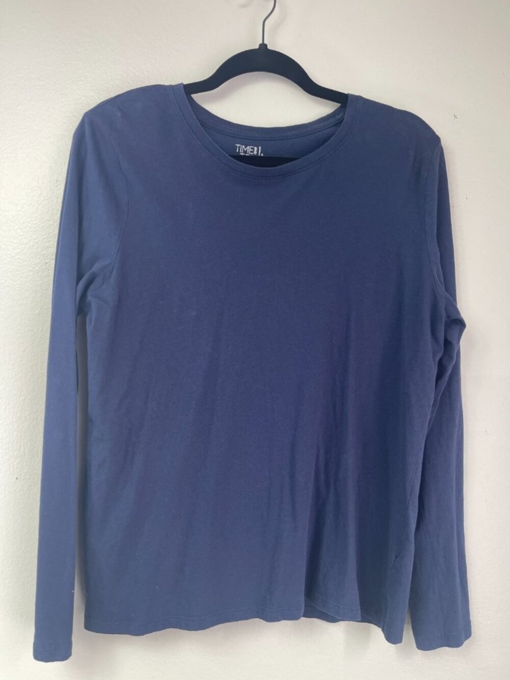 Time and Tru Womens L Blue Long Sleeve Crew Neck Cotton T-Shirt Basic Tee
